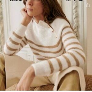 NWOT Sezane Paris Trudy white gold striped mohair wool blend sweater, size S